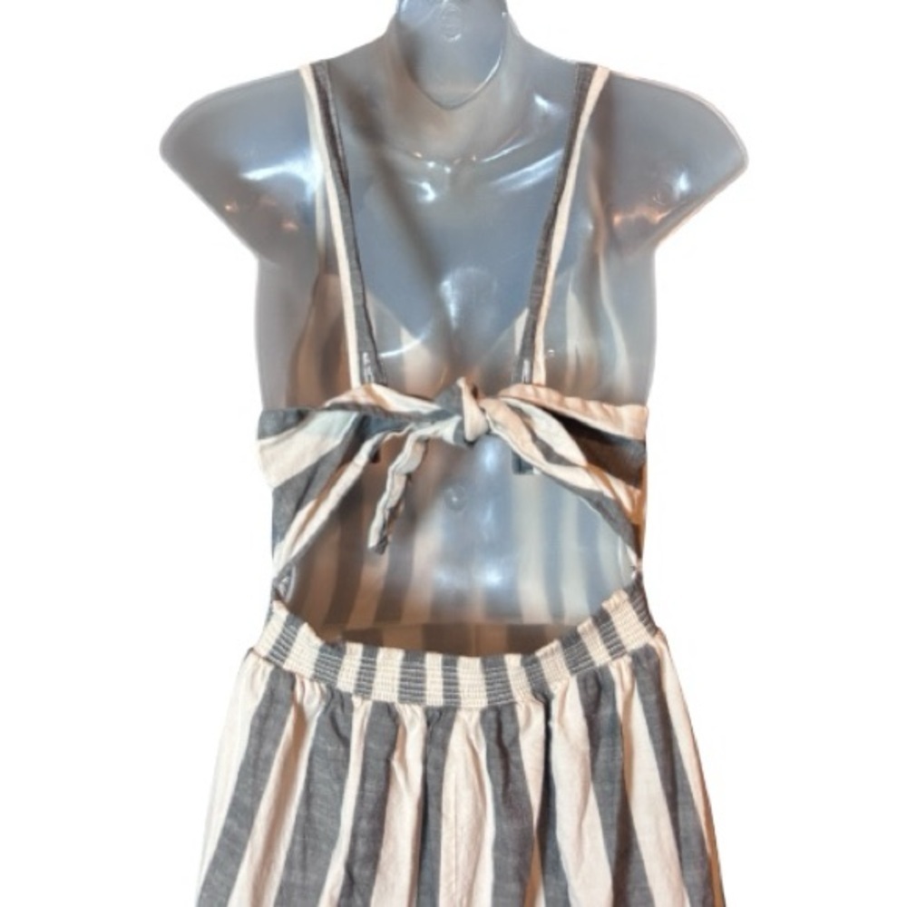 Japna Black Grey/Cream Striped 100% Cotton Jumpsuit, Size M Open Back Tie - Picture 8 of 11